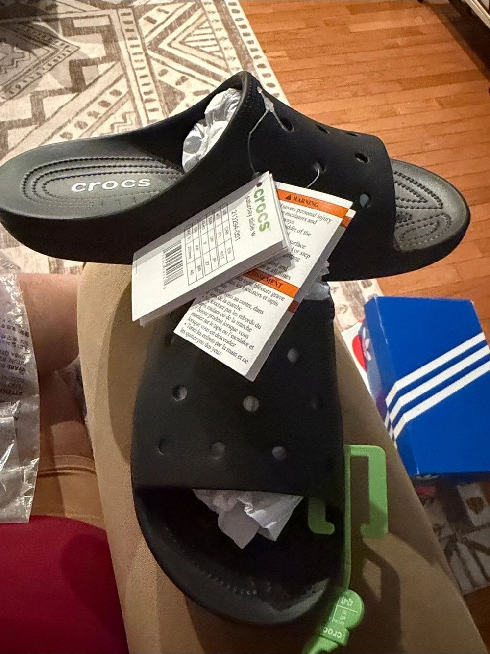 NWT Size W 11 CROCS Black Slide Sandals